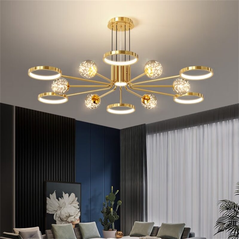 DB003 DUTTI Lámpara de Araña LED de latón, nuevo diseño, moderno, de lujo, para sala de estar, dormitorio, disponible, estrella astronómica, cambio de luz tricolor