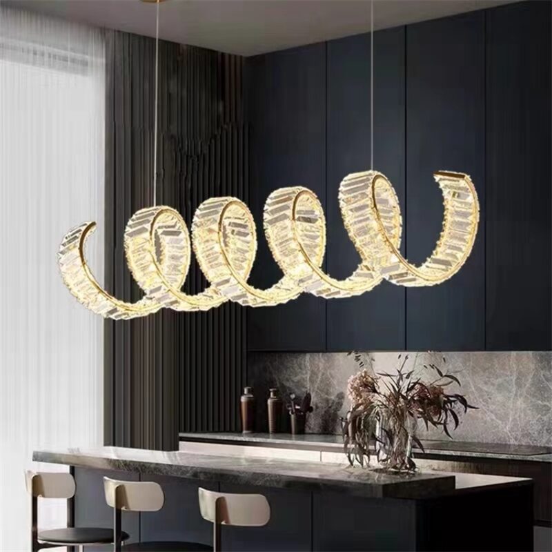 DB013 DUTTI LED Brass Chandelier Modern crystal Designer ring Wave for dinner room club shop villa